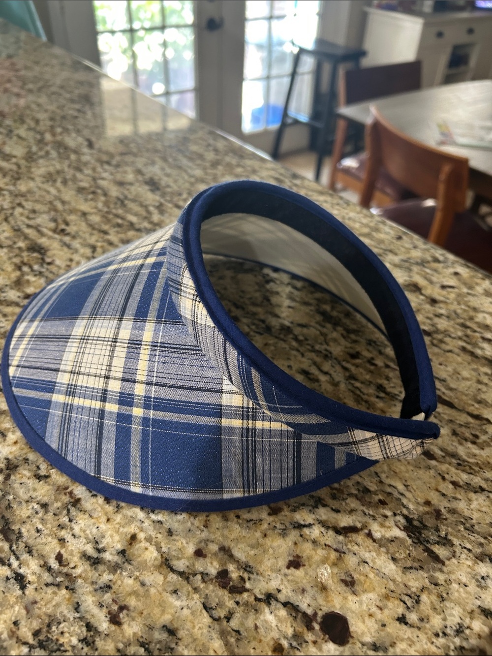 Women’s Blue Plaid Sun Wide Brim Visor - Lightweight Summer Accessory